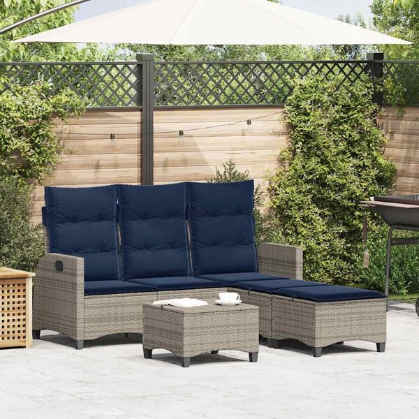 VidaXL 3 részes szürke polyrattan kerti ülőgarnitúra párnákkal L-alakú