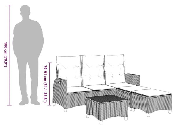 VidaXL 3 részes szürke polyrattan kerti ülőgarnitúra párnákkal L-alakú