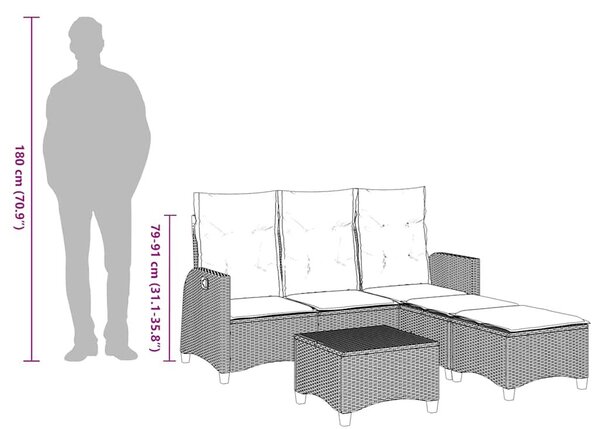 VidaXL 3 részes barna polyrattan kerti ülőgarnitúra párnával L-alakú