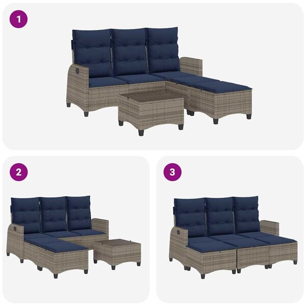 VidaXL 3 részes szürke polyrattan kerti ülőgarnitúra párnákkal L-alakú