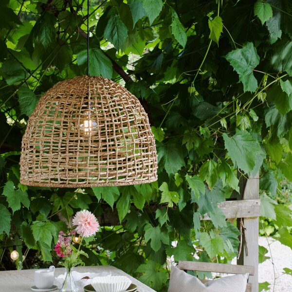 PR Home kültéri függőlámpa Cebu, Ø 46 cm, kábel 2,5m, IP44, dimmelhető, Világos fa, Fa, Vidéki otthon / Rusztikus