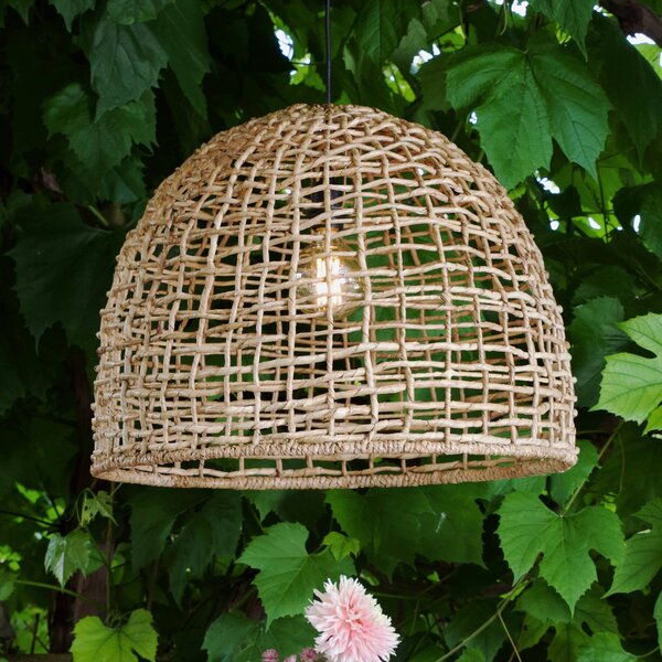 PR Home kültéri függőlámpa Cebu, Ø 46 cm, kábel 2,5m, IP44, dimmelhető, Világos fa, Fa, Vidéki otthon / Rusztikus
