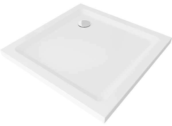 Mexen Flat vékony négyzet alakú zuhanytálca 70 x 70 cm, fehér, krómozott szifon - 40107070