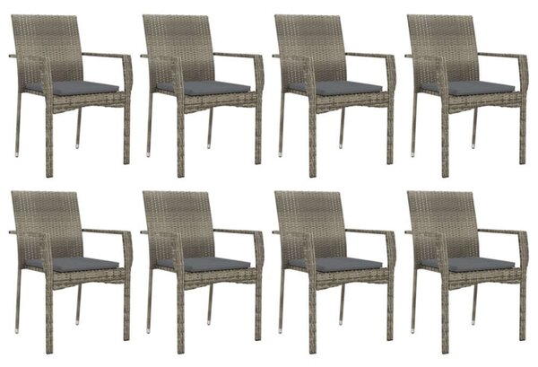 VidaXL 9 részes szürke polyrattan kerti étkezőgarnitúra párnával