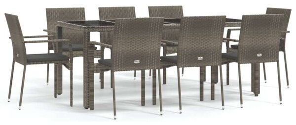 VidaXL 9 részes szürke polyrattan kerti étkezőgarnitúra párnával