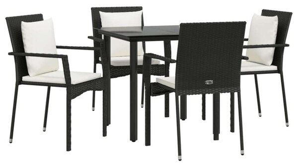 VidaXL 5 részes fekete polyrattan kerti étkezőgarnitúra párnákkal
