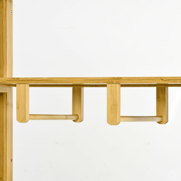 HOMCOM Bambusz Nyitott Gardrób 2 Tolóajtóval, Gardrób Polcokkal és Ruhatartó Sínnel, 145x35x165 cm, Natúr Fa