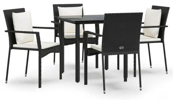 VidaXL 5 részes fekete polyrattan kerti étkezőgarnitúra párnákkal