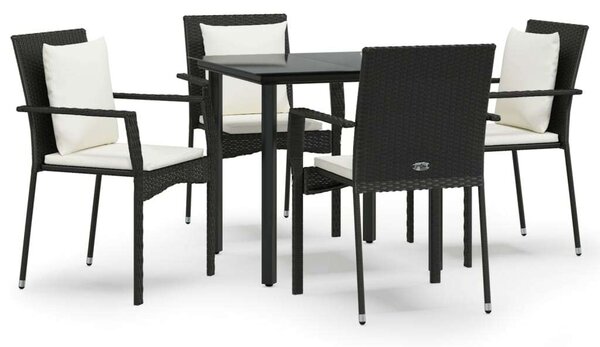 VidaXL 5 részes fekete polyrattan kerti étkezőgarnitúra párnákkal