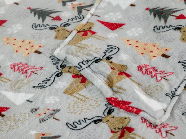 YULE HUG világosszürke báránybunda hatású kapucnis, ujjas pléd