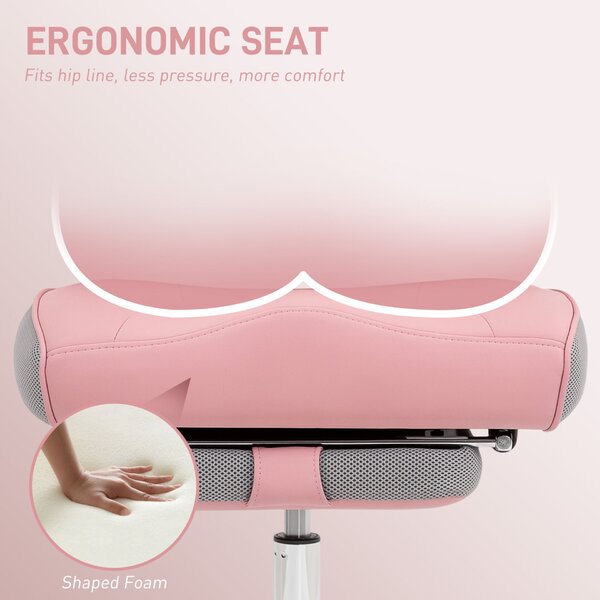 HOMCOM ergonomikus irodai szék, vezetői szék lábtartóval és széles üléssel, PU bőr, 135°-ban dönthető fejtámlával, karfákkal és állítható magassággal, forgógörgőkkel, 150 kg, rózsaszín
