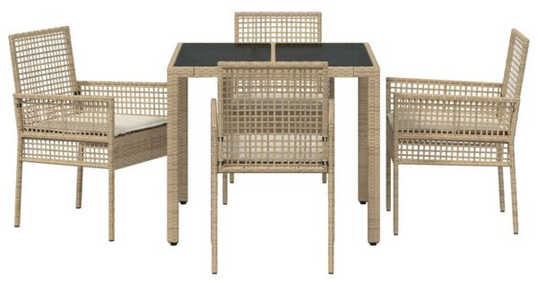 5 részes kert étkező garnitúra párnákkal bézs színben poly rattan