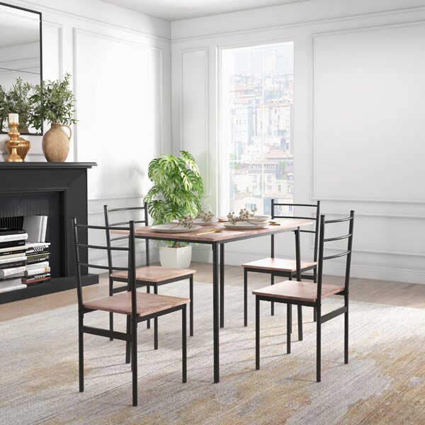 HOMCOM 5 darabos szett téglalap alakú konyhaasztallal és 4 modern székkel, MDF-ből és acélból, 110x70x75 cm, barna
