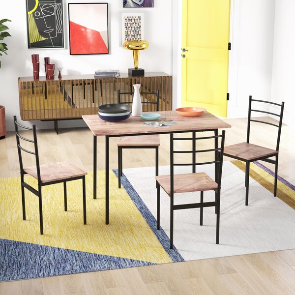 HOMCOM 5 darabos szett téglalap alakú konyhaasztallal és 4 modern székkel, MDF-ből és acélból, 110x70x75 cm, barna
