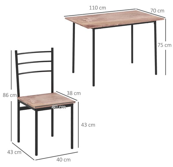 HOMCOM 5 darabos szett téglalap alakú konyhaasztallal és 4 modern székkel, MDF-ből és acélból, 110x70x75 cm, barna