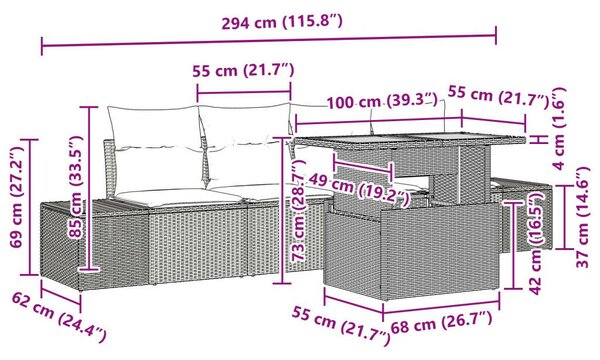 Kert Canapé Szett 5-ös Szett Bézs Rattan Kültéri Bútor Téglalap