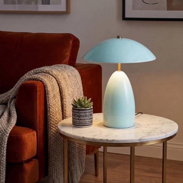 Asztali lámpa Elstead, Poppy, dimmable, Kék, Nappali, Alumínium, Vintage