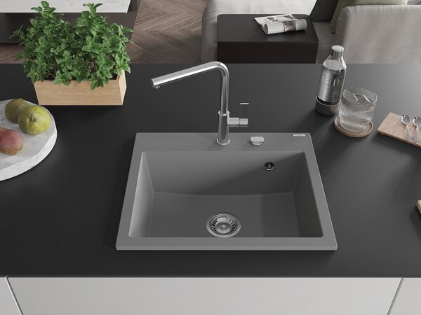 Mexen Oscar 1 rekeszes gránit mosogató 580 x 490 mm, szürke, króm szifon - 6519581000-71