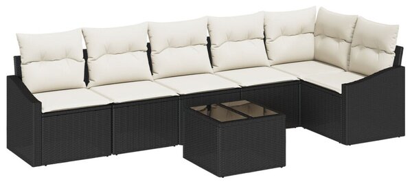 Kert Sofa Készlet 7 részes Fekete PE Rattan Kültéri Sofa