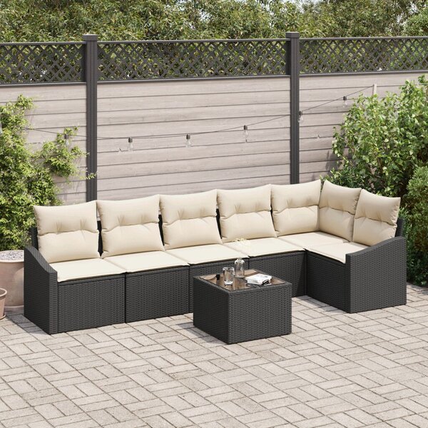 Kert Sofa Készlet 7 részes Fekete PE Rattan Kültéri Sofa