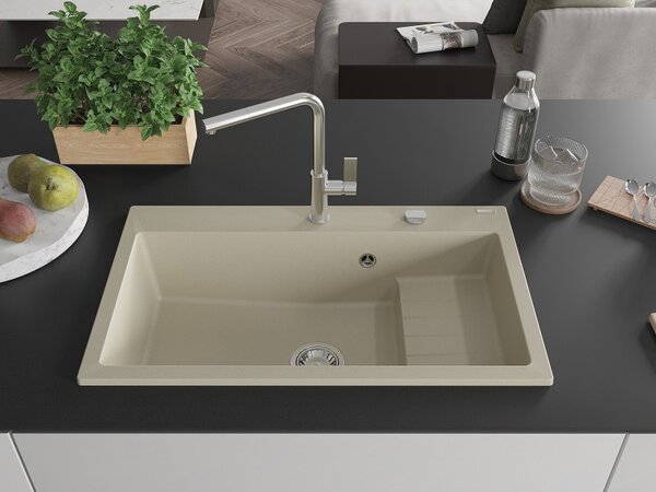 Mexen Omar gránit mosogató 1 rekeszes 800 x 480 mm, bézs, króm szifon - 6520801005-69