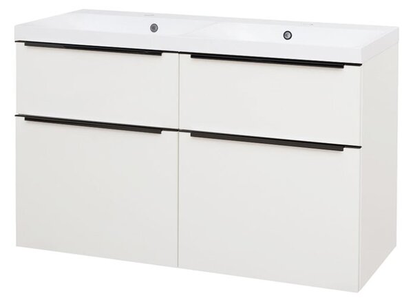 Mereo, Mereo Mailo, fürdőszobaszekrény öntött márvány mosdóval 121 cm, fehér, fekete fogantyú, MER-CN513MB