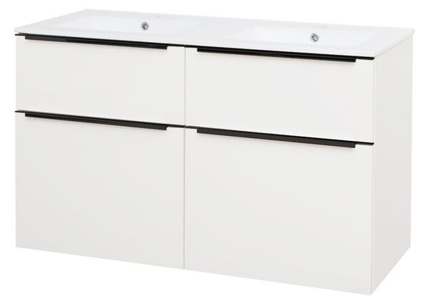 Mereo, Mereo Mailo, fürdőszobaszekrény kerámia mosdóval 121 cm, fehér, fekete fogantyú, MER-CN513B