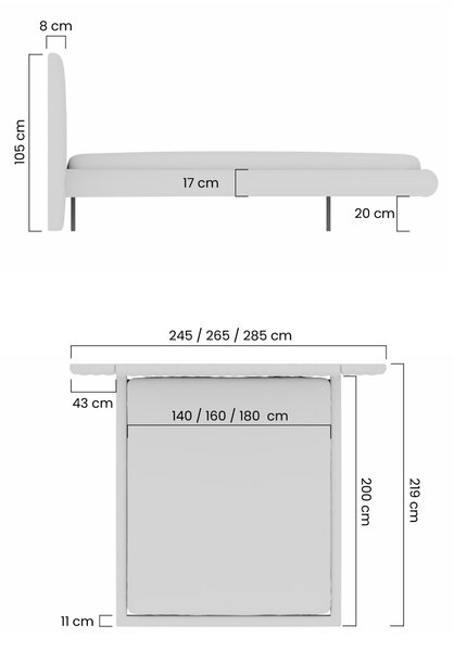Galin kárpitozott ágy 160x200 lebegő - bézs bársony Velluto 2