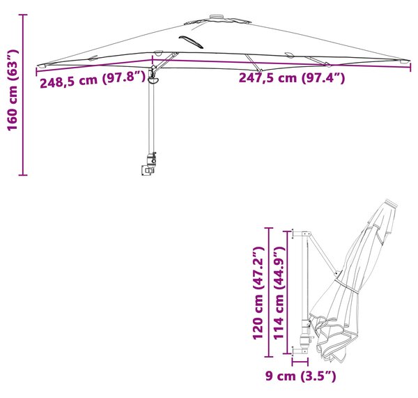 VidaXL Kerti napernyő Zöld és Fekete 248.5 x 247.5 x 160 cm