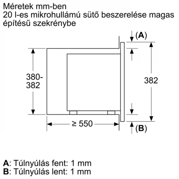 BOSCH BFL623MB4 Beépíthető mikrohullámú sütő, Serie2, 800W, 20 liter, Digitális kijelzés (piros), TouchControl vezérlés, balra nyíló