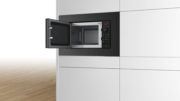 BOSCH BFL623MB4 Beépíthető mikrohullámú sütő, Serie2, 800W, 20 liter, Digitális kijelzés (piros), TouchControl vezérlés, balra nyíló