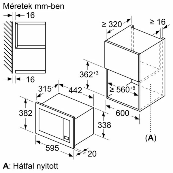 BOSCH BFL623MB4 Beépíthető mikrohullámú sütő, Serie2, 800W, 20 liter, Digitális kijelzés (piros), TouchControl vezérlés, balra nyíló