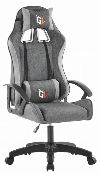 Zola ergonomikus gamer forgószék, nyak-/hátpárnával, állítható magasságú, 100 kg terhelhetőség, 360°-ban forgatható, szürke
