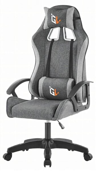 Zola ergonomikus gamer forgószék, nyak-/hátpárnával, állítható magasságú, 100 kg terhelhetőség, 360°-ban forgatható, szürke