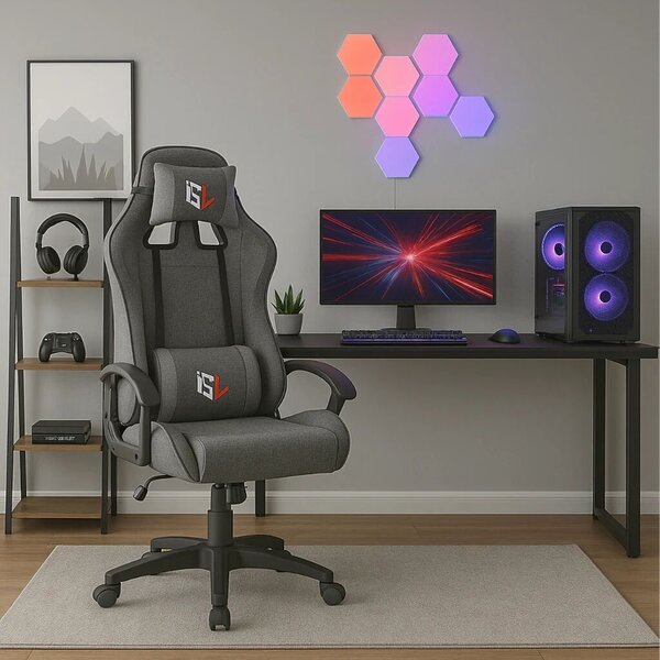 Zola ergonomikus gamer forgószék, nyak-/hátpárnával, állítható magasságú, 100 kg terhelhetőség, 360°-ban forgatható, szürke