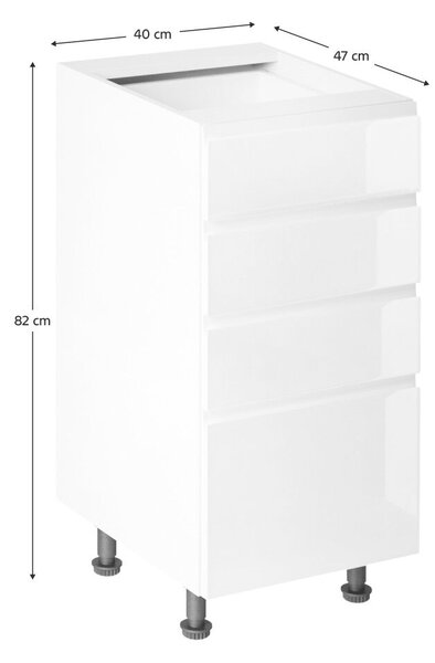 Alsószekrény, fehér/fehér extra magasfényű HG, AURORA D40S4