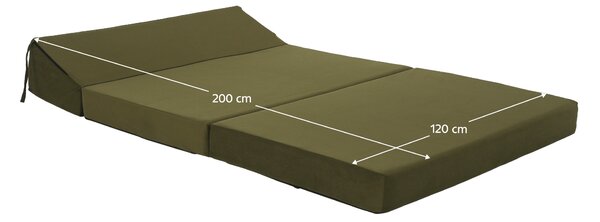 KONDELA Összecsukható matrac/fotel, 2v1, olivazöld, VEDIS