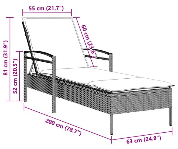 VidaXL Napozóágy - Polyrattan - 200 cm