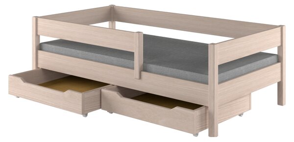 KONDELA Gyerekágy biztonsági akadállyal, fehérített tölgy, 90x200, MIX
