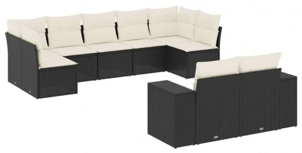 VidaXL Polyrattan Kerti Ülőgarnitúra - 9 részes - Fekete