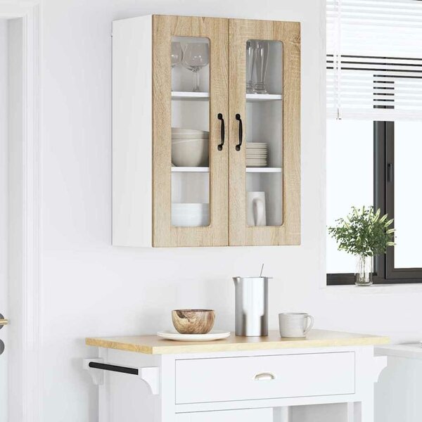 VidaXL Fali üveges szekrény PORTO Sonoma tölgy 60 x 31 x 80 cm Faanyag