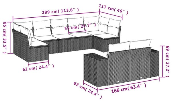 VidaXL Polyrattan Kerti Ülőgarnitúra - 9 részes - Fekete