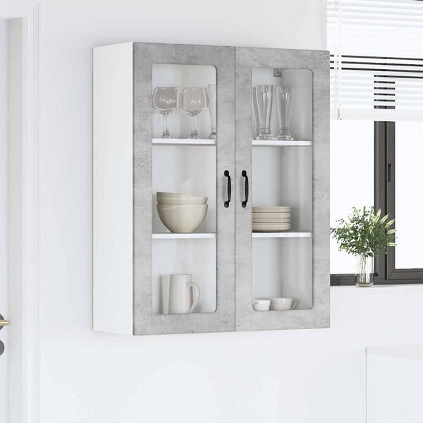 VidaXL Fali üveges szekrény PORTO Beton Szürke 80 x 31 x 100 cm