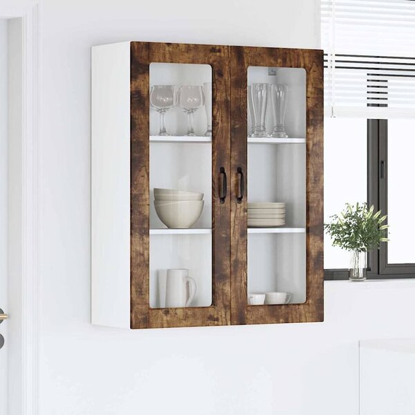 VidaXL Fali üveges szekrény PORTO Füstölt tölgy 80 x 31 x 100 cm