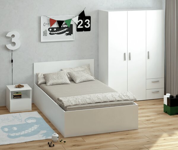 KONDELA Ágy fém ráccsal és tárolóhellyel, 120x200, fehér, DOLI
