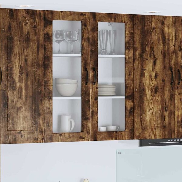 VidaXL Fali üveges szekrény PORTO Füstölt tölgy 80 x 31 x 100 cm