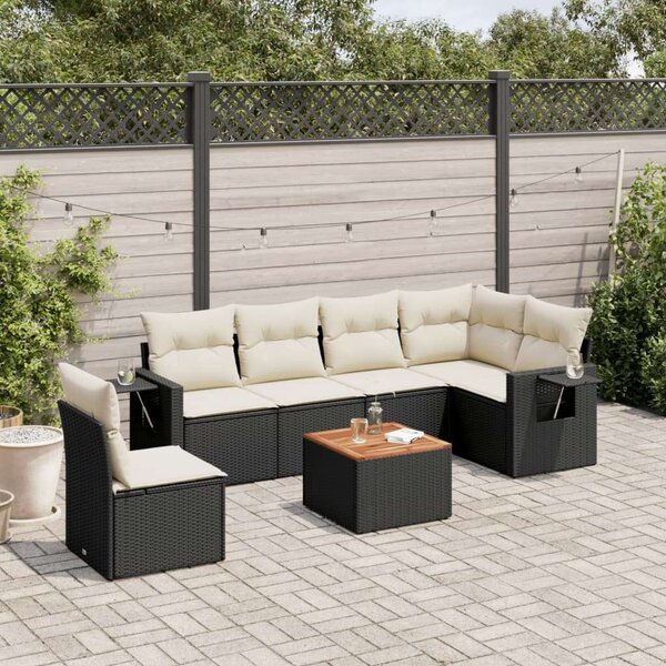 VidaXL Polyrattan Kerti Ülőgarnitúra - 7 részes - Fekete