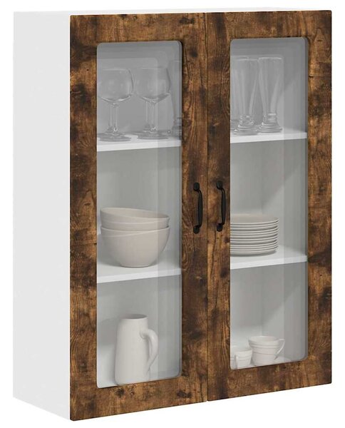 VidaXL Fali üveges szekrény PORTO Füstölt tölgy 80 x 31 x 100 cm