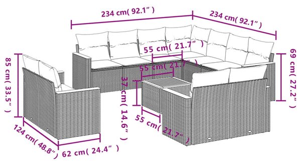 VidaXL Polyrattan Kerti Ülőgarnitúra - 12 részes