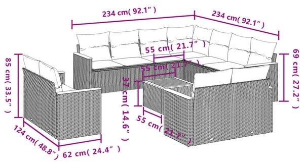 VidaXL Polyrattan Kerti Ülőgarnitúra - 12 részes